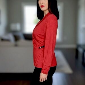 Michael Tyler Chic Red Long Sleeve Fashion Top Women's Top
